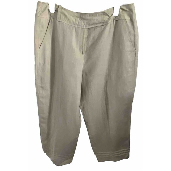 Larry Levine capri pants Size 12 Linen Cream Ivory Minimalist Wide Leg - Picture 1 of 5